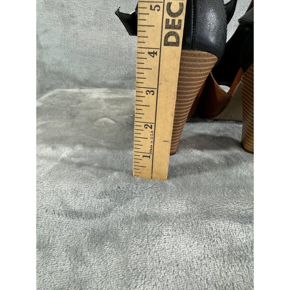 Candies Shoes Women's 6 Brown and black Peep Toe 4" Chunky Heels w/ ankle strap - Picture 4 of 16